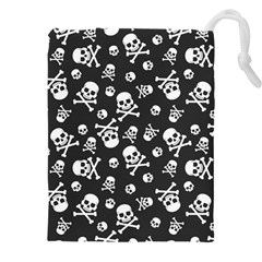 Skull-crossbones-seamless-pattern-holiday-halloween-wallpaper-wrapping-packing-backdrop Drawstring Pouch (4xl) by Ravend