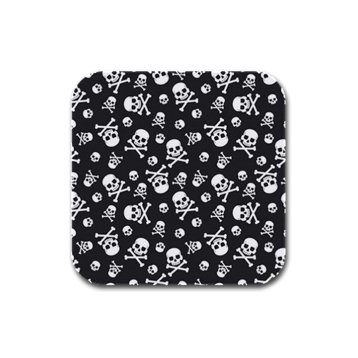 Skull Crossbones Seamless Pattern Holiday-halloween-wallpaper Wrapping Packing Backdrop Rubber Square Coaster (4 pack)