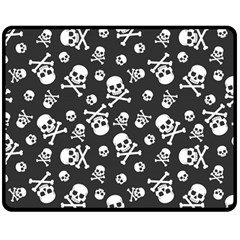 Skull Crossbones Seamless Pattern Holiday-halloween-wallpaper Wrapping Packing Backdrop Two Sides Fleece Blanket (medium) by Ravend