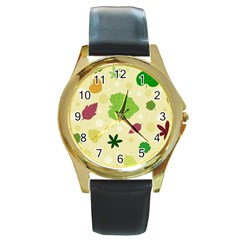 Leaves-140 Round Gold Metal Watch