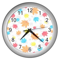 Leaves-141 Wall Clock (silver) by nateshop