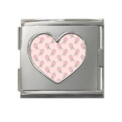 Flowers Bloom Blossom Pastel Pink Pattern Mega Link Heart Italian Charm (18mm)