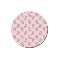 Flowers Bloom Blossom Pastel Pink Pattern Rubber Coaster (round)