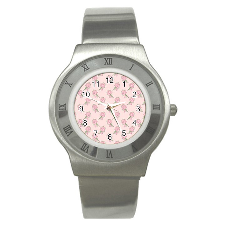 Flowers Bloom Blossom Pastel Pink Pattern Stainless Steel Watch