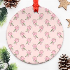 Flowers Bloom Blossom Pastel Pink Pattern Round Ornament (two Sides) by Jancukart