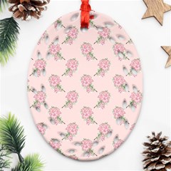 Flowers Bloom Blossom Pastel Pink Pattern Ornament (oval Filigree) by Jancukart