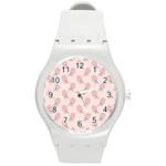 Flowers Bloom Blossom Pastel Pink Pattern Round Plastic Sport Watch (M) Front