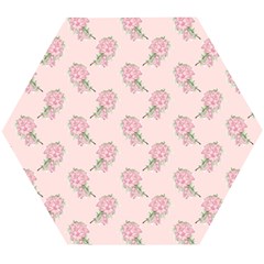 Flowers Bloom Blossom Pastel Pink Pattern Wooden Puzzle Hexagon