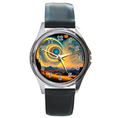 Ai Generated Surrealist Fantasy Dream Moon Space Round Metal Watch