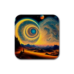 Ai Generated Surrealist Fantasy Dream Moon Space Rubber Square Coaster (4 Pack)