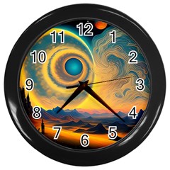 Ai Generated Surrealist Fantasy Dream Moon Space Wall Clock (black) by Jancukart