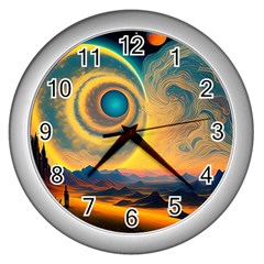 Ai Generated Surrealist Fantasy Dream Moon Space Wall Clock (silver)