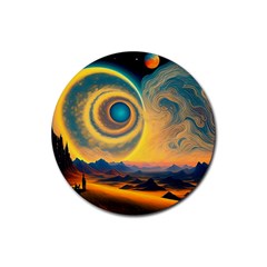 Ai Generated Surrealist Fantasy Dream Moon Space Rubber Round Coaster (4 Pack)