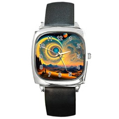 Ai Generated Surrealist Fantasy Dream Moon Space Square Metal Watch