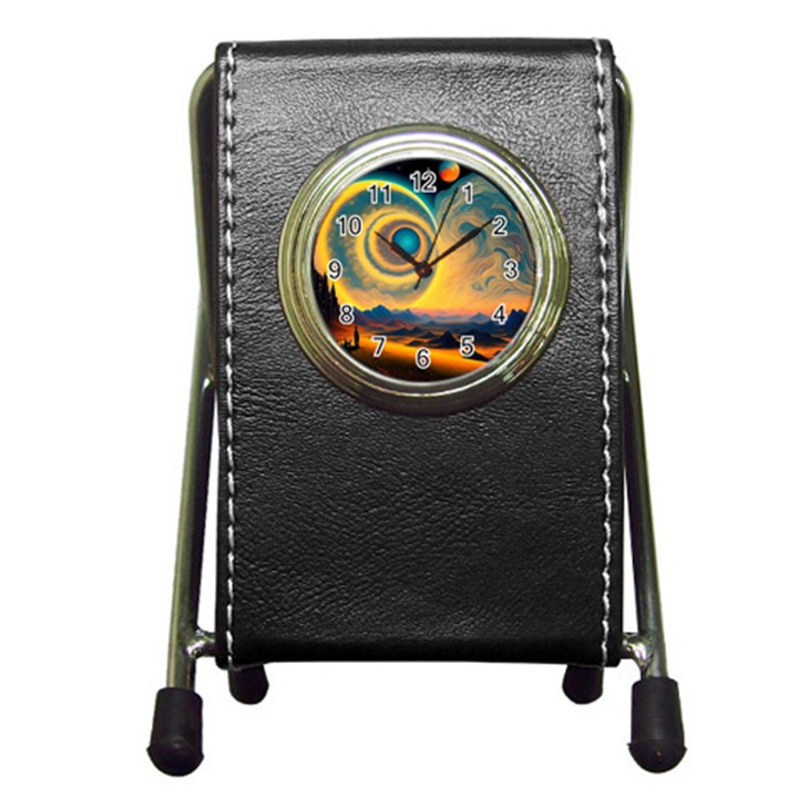 Ai Generated Surrealist Fantasy Dream Moon Space Pen Holder Desk Clock