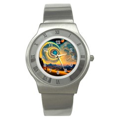 Ai Generated Surrealist Fantasy Dream Moon Space Stainless Steel Watch by Jancukart