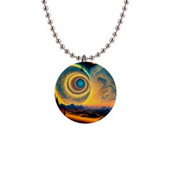 Ai Generated Surrealist Fantasy Dream Moon Space 1  Button Necklace by Jancukart