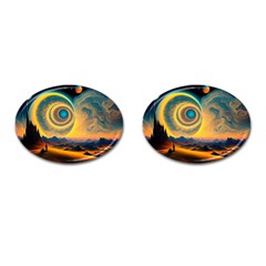 Ai Generated Surrealist Fantasy Dream Moon Space Cufflinks (oval)