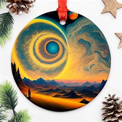 Ai Generated Surrealist Fantasy Dream Moon Space Round Ornament (two Sides)