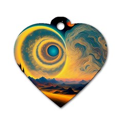 Ai Generated Surrealist Fantasy Dream Moon Space Dog Tag Heart (two Sides)