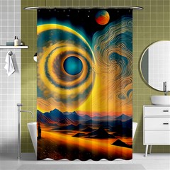 Ai Generated Surrealist Fantasy Dream Moon Space Shower Curtain 48  X 72  (small)  by Jancukart