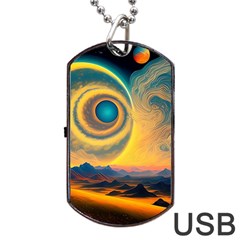 Ai Generated Surrealist Fantasy Dream Moon Space Dog Tag Usb Flash (two Sides)