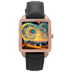 Ai Generated Surrealist Fantasy Dream Moon Space Rose Gold Leather Watch  by Jancukart