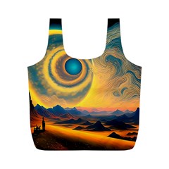 Ai Generated Surrealist Fantasy Dream Moon Space Full Print Recycle Bag (m)