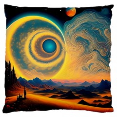 Ai Generated Surrealist Fantasy Dream Moon Space Large Premium Plush Fleece Cushion Case (one Side) by Jancukart