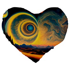 Ai Generated Surrealist Fantasy Dream Moon Space Large 19  Premium Flano Heart Shape Cushions