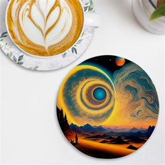 Ai Generated Surrealist Fantasy Dream Moon Space Uv Print Round Tile Coaster by Jancukart