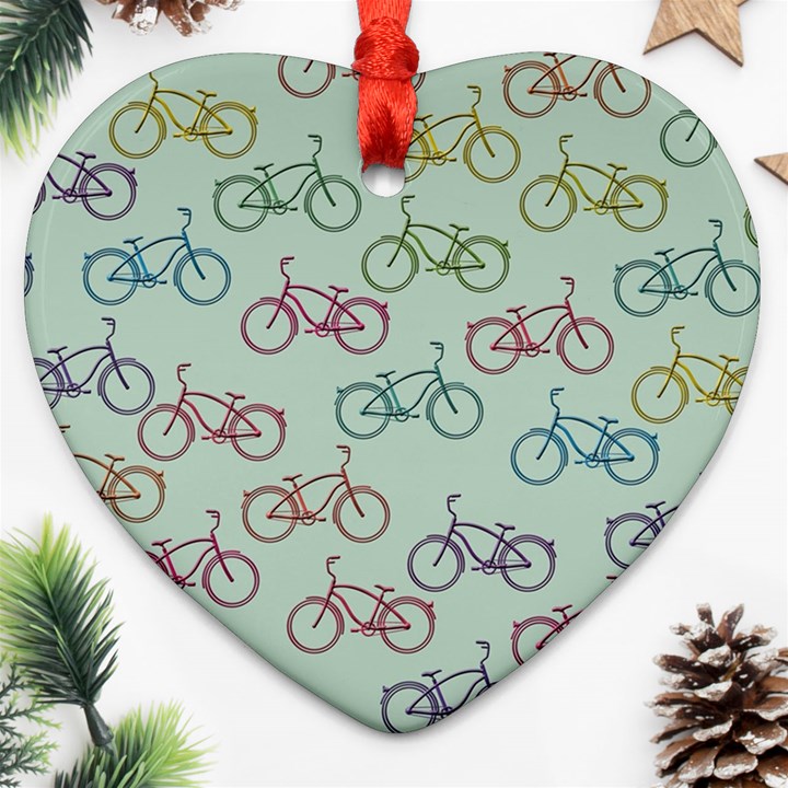 Bicycle Bikes Pattern Ride Wheel Cycle Icon Ornament (Heart)