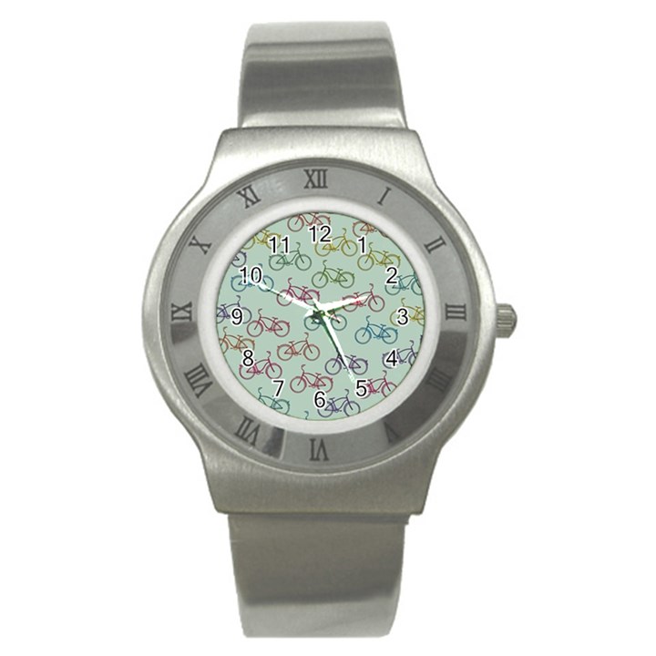 Bicycle Bikes Pattern Ride Wheel Cycle Icon Stainless Steel Watch