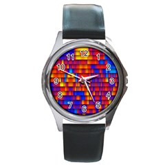 Geometric Pattern Colorful Fluorescent Background Round Metal Watch