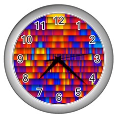 Geometric Pattern Colorful Fluorescent Background Wall Clock (silver)