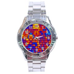 Geometric Pattern Colorful Fluorescent Background Stainless Steel Analogue Watch