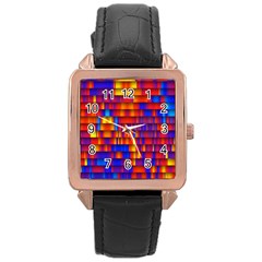 Geometric Pattern Colorful Fluorescent Background Rose Gold Leather Watch  by Jancukart