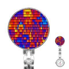 Geometric Pattern Colorful Fluorescent Background Stainless Steel Nurses Watch