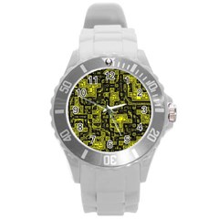 Background Graphic Beautiful Wallpaper Yellow Round Plastic Sport Watch (l)