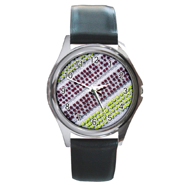 Field Agriculture Farm Stripes Diagonal Pattern Round Metal Watch