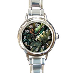 Tropical Leaf Leaves Foliage Monstera Nature Round Italian Charm Watch