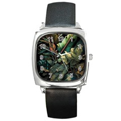 Tropical Leaf Leaves Foliage Monstera Nature Square Metal Watch by Jancukart