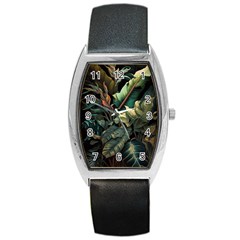 Tropical Leaf Leaves Foliage Monstera Nature Barrel Style Metal Watch