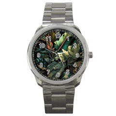 Tropical Leaf Leaves Foliage Monstera Nature Sport Metal Watch