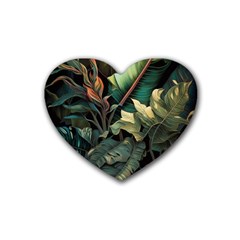 Tropical Leaf Leaves Foliage Monstera Nature Rubber Heart Coaster (4 Pack)