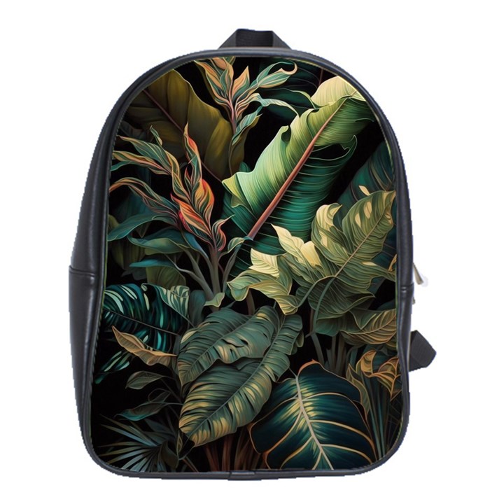 Tropical Leaf Leaves Foliage Monstera Nature School Bag (Large)