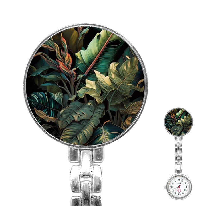 Tropical Leaf Leaves Foliage Monstera Nature Stainless Steel Nurses Watch