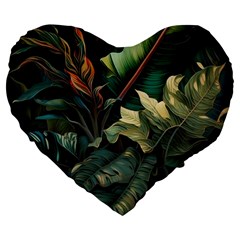 Tropical Leaf Leaves Foliage Monstera Nature Large 19  Premium Flano Heart Shape Cushions