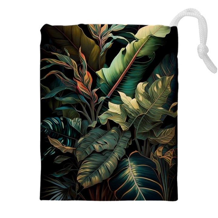 Tropical Leaf Leaves Foliage Monstera Nature Drawstring Pouch (4XL)