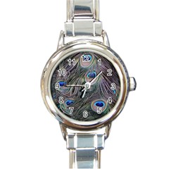 Peacock Feathers Peacock Bird Feathers Round Italian Charm Watch by Jancukart